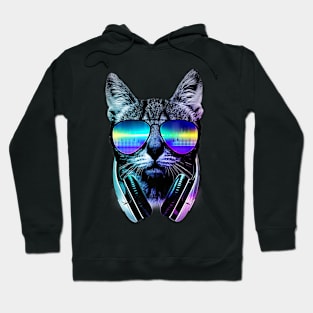 Music Lover Cat Cool Trendy Rainbow Graphic Hoodie